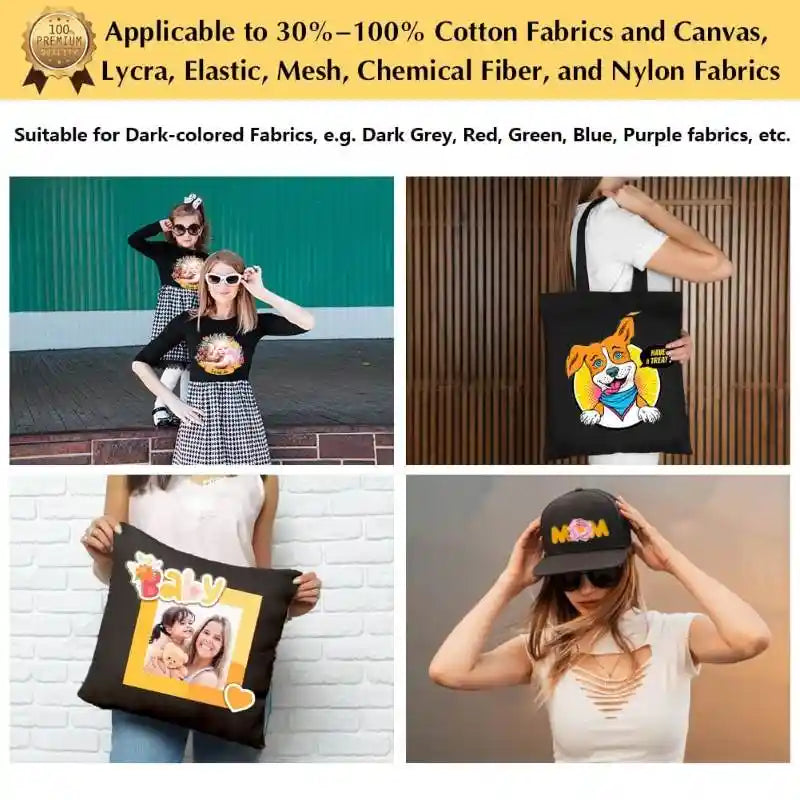 Dark 1.0 fabric heat transfer paper applications.