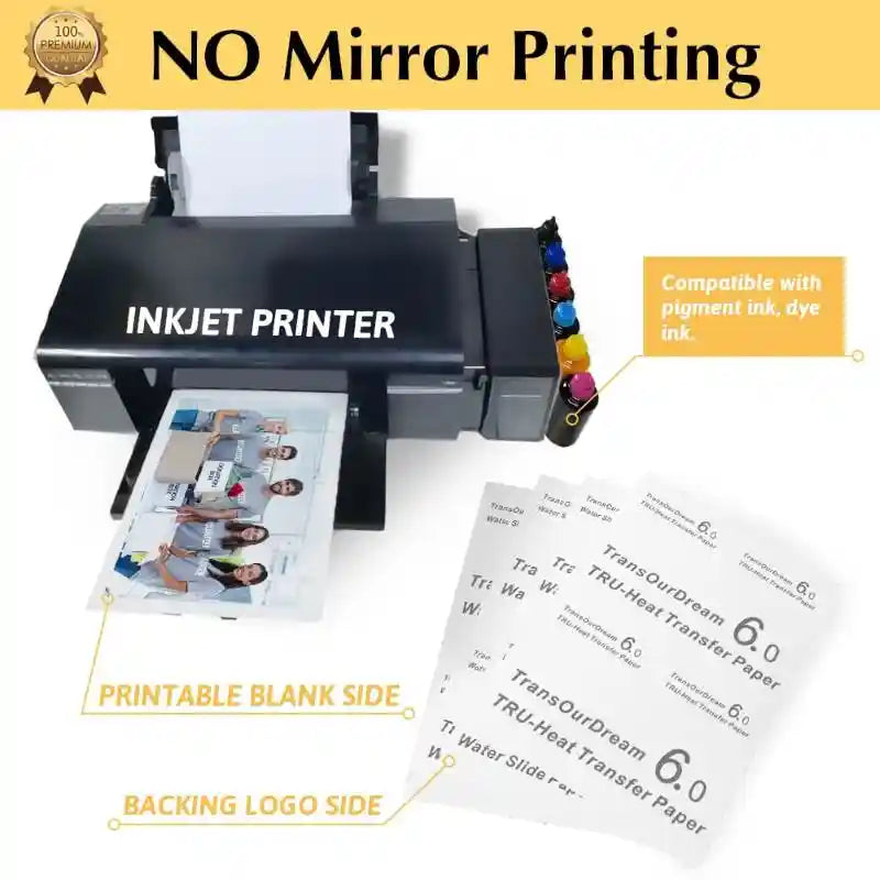 No mirror printing required with Dark 6.0 fabric heat transfer paper.