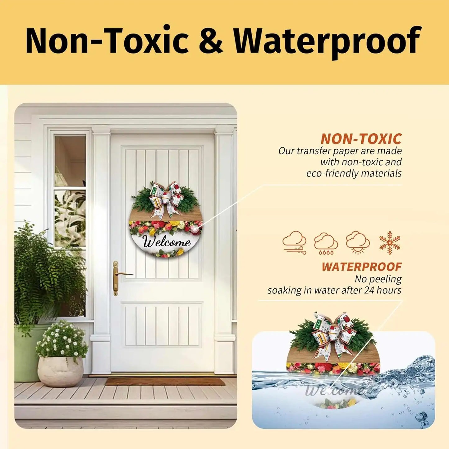 Non-toxic and waterproof features of TRU WOOD Heat Transfer Paper.