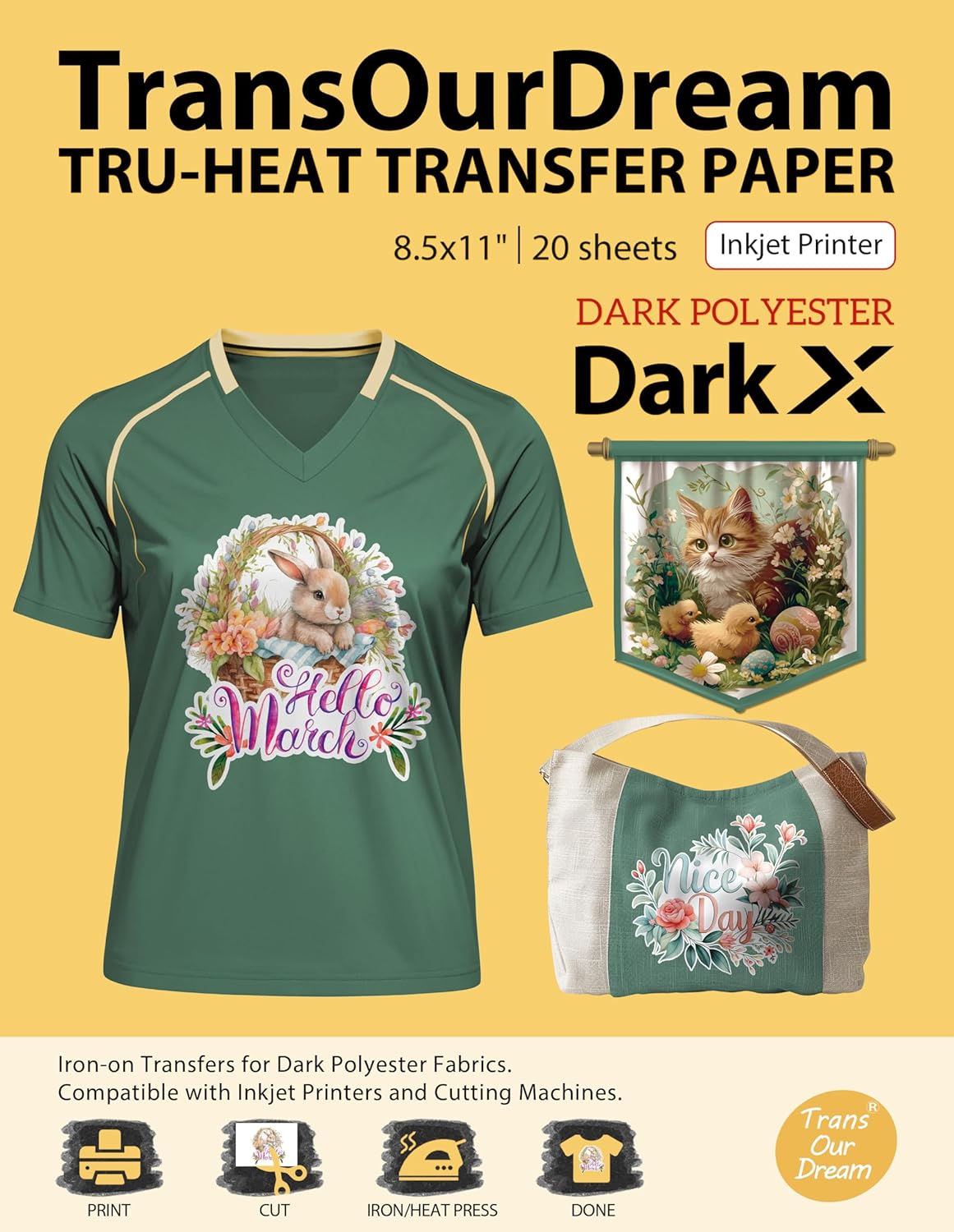 Tru-Heat Transfer Paper for Dark Polyester Fabrics | Printable Iron on Heat Transfer Vinyl for Inkjet Printer