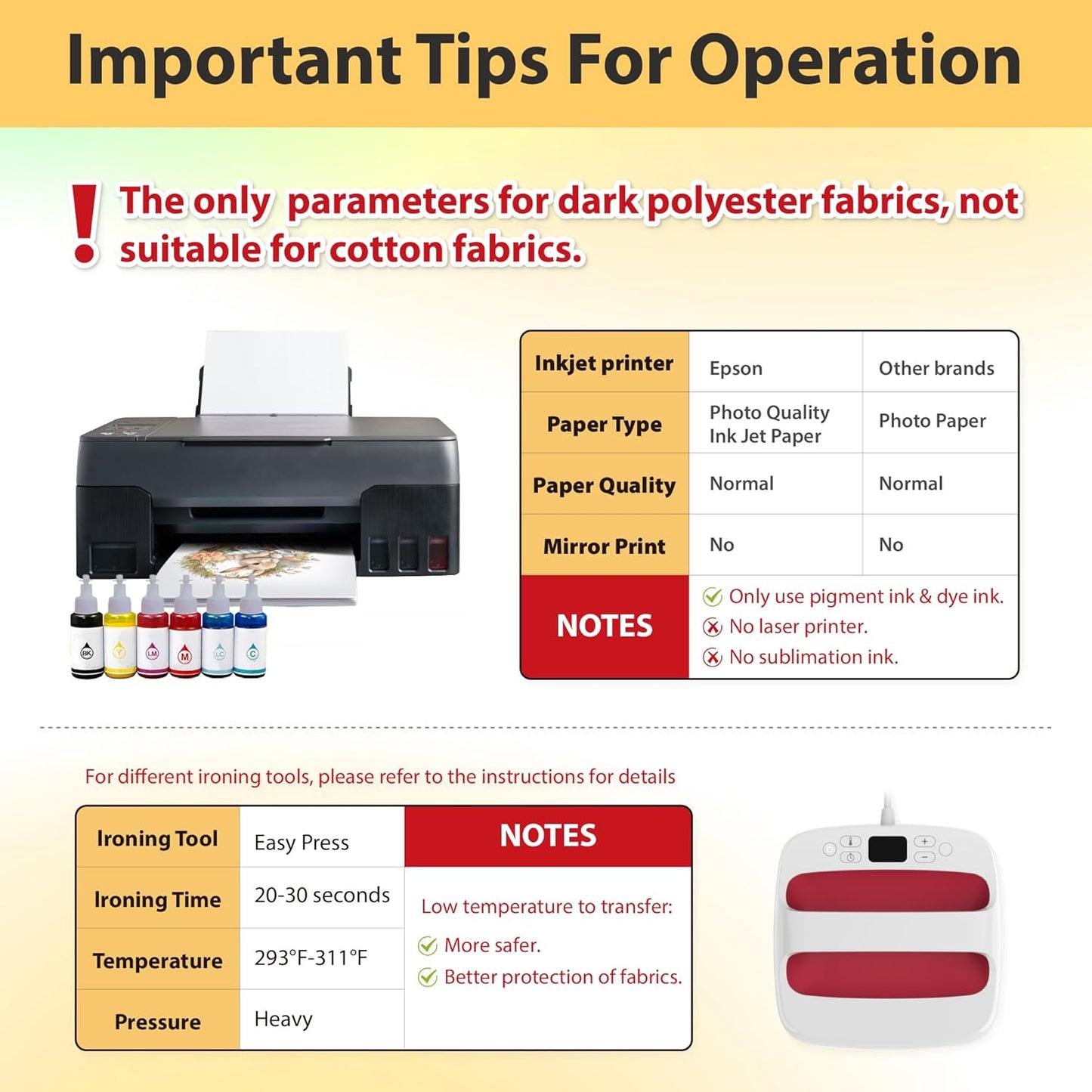 Tru-Heat Transfer Paper for Dark Polyester Fabrics | Printable Iron on Heat Transfer Vinyl for Inkjet Printer