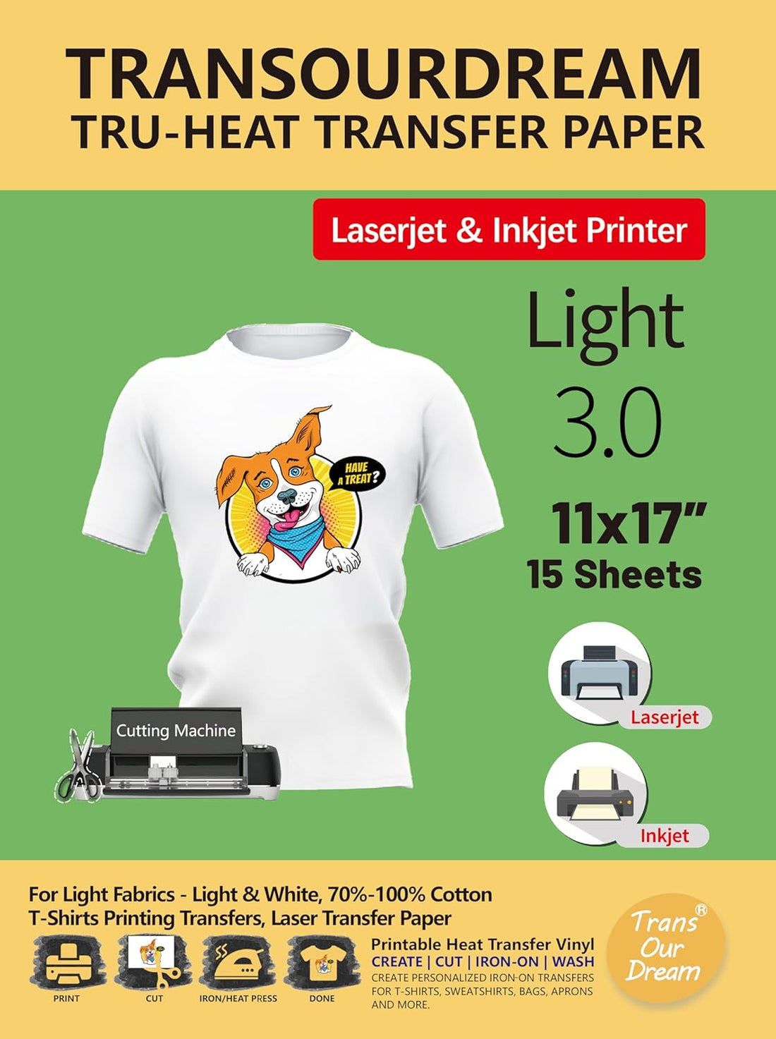 Heat Transfer Paper Upgraded for Light T-shirts & Fabrics TransOurDream