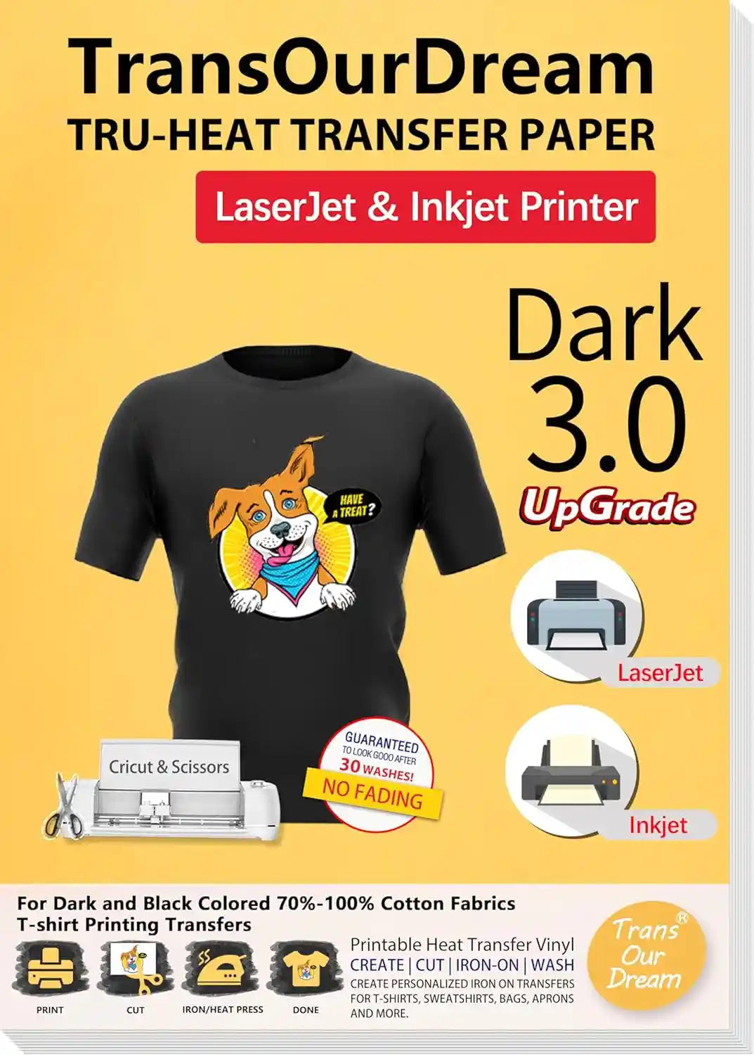 Heat Transfer Paper Upgraded for Dark T-shirts Fabrics TransOurDream