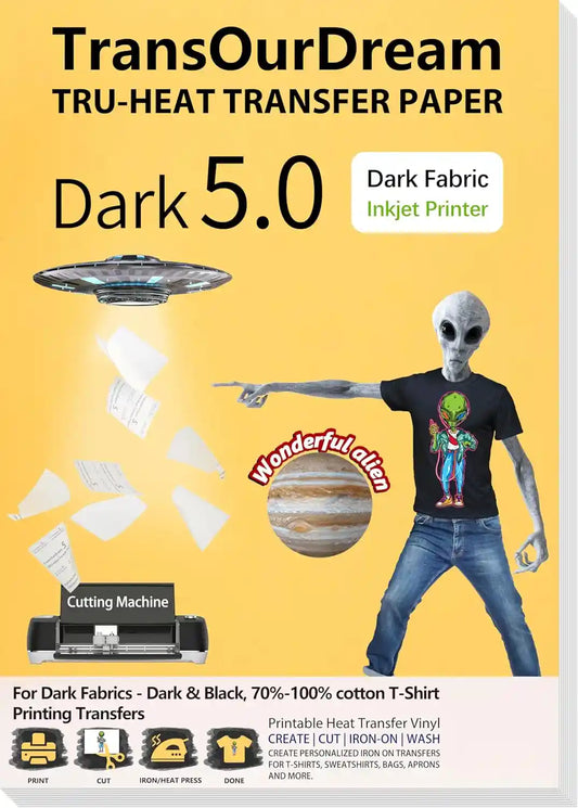 Heat Transfer Paper for Dark Fabrics & T-Shirts |  Inkjet Printer Printable Heat Transfer Paper for T-Shirts & Fabrics | Dark 5.0