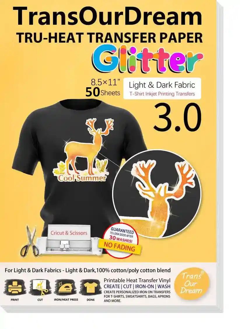 Heat Transfer Paper for Inkjet Printers with Radiant Designs on Dark and Light T-Shirts | Glitter 3.0