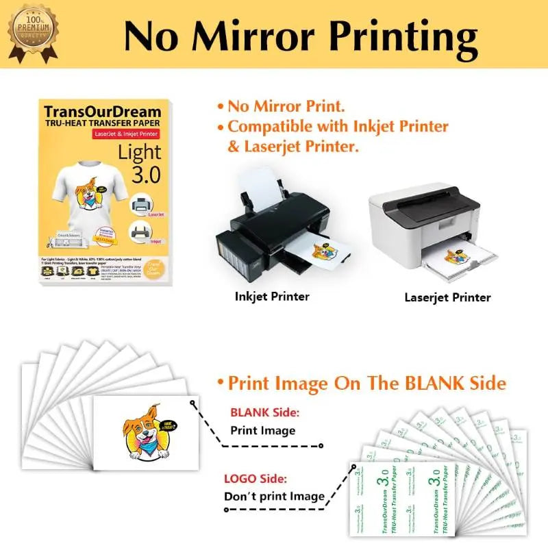 Heat Transfer Paper Upgraded for Light T-shirts & Fabrics TransOurDream
