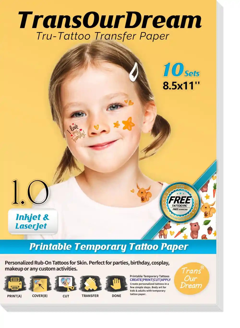 Temporary Tattoo Paper | For Inkjet and LaserJet Printers | Tattoo 1.0-CA